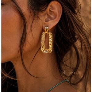 Mayamar Hammered Gold Tone Rectangle Drop Statement Earrings